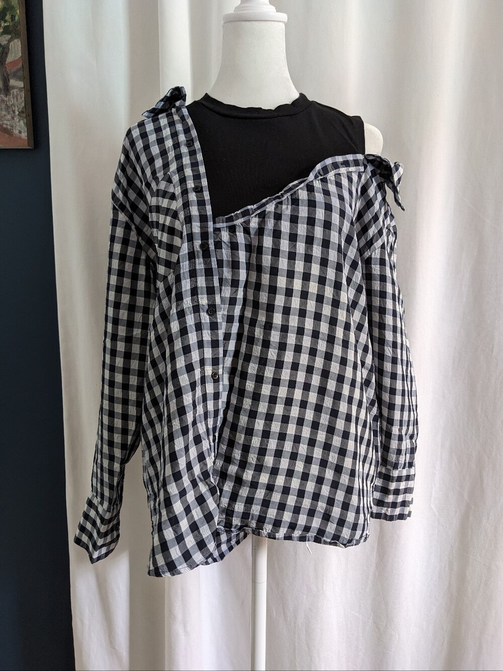 Maje Women's Size 1 / Small Black White Check Plaid Trompe Loeil Top